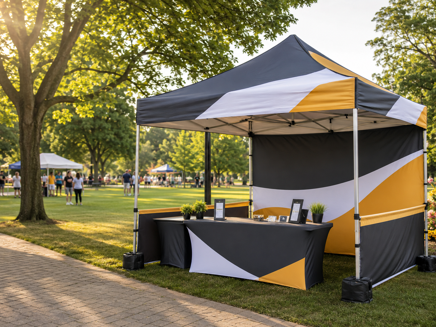 Custom printed Hamilton canopy tent prepared for an event