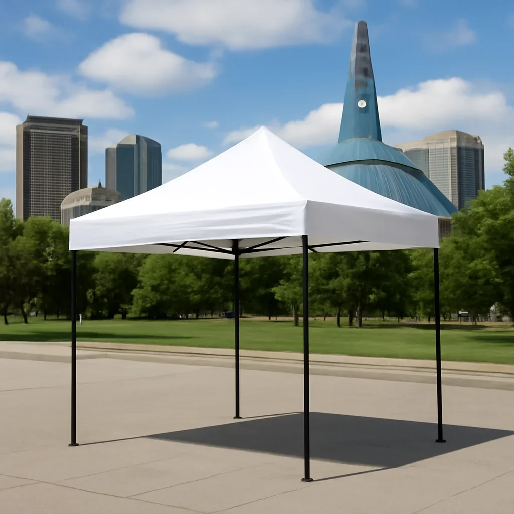 Pop up canopy tent prepared for vendor or promotional use in Winnipeg