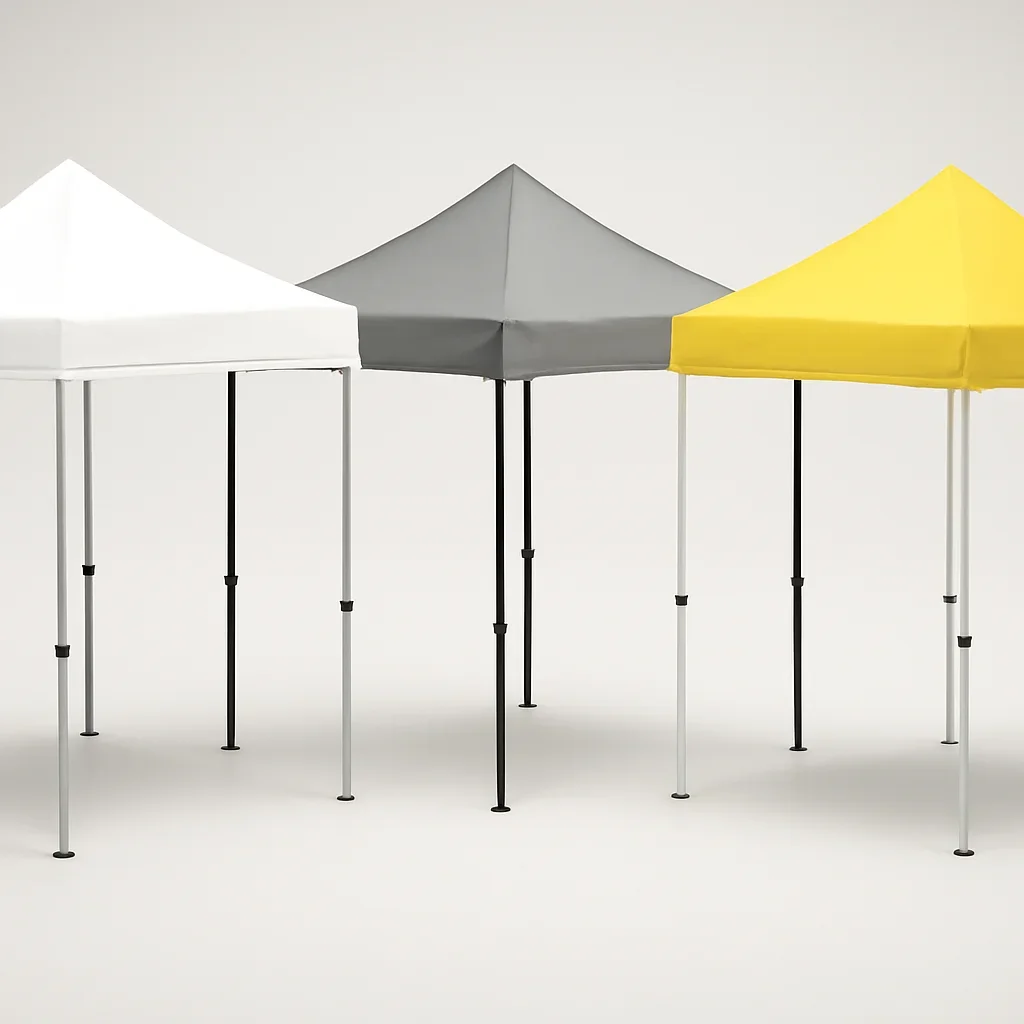 Comparison of canopy tent frame grades, fabrics, and print coverage