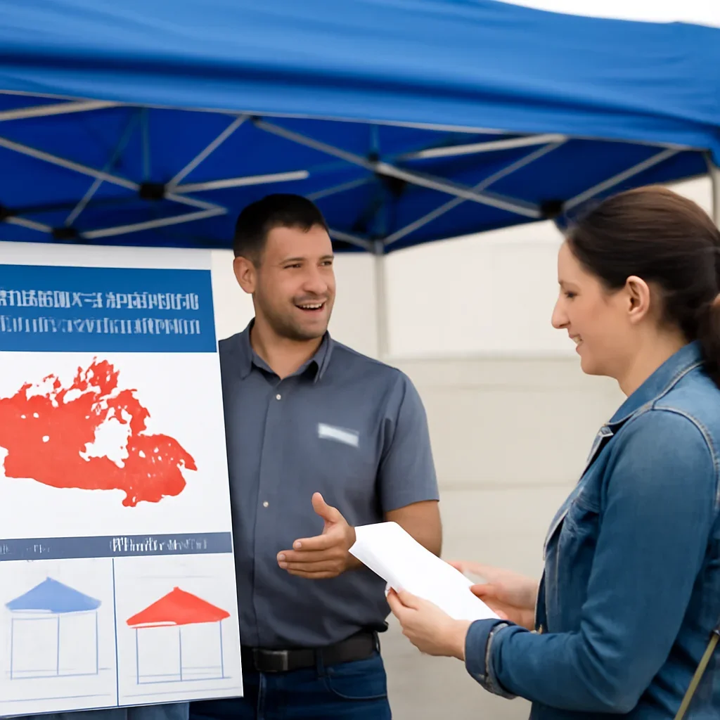 Customer reviewing shipping across canada options with a canopy tent specialist